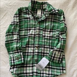Carters Green Plaid Long Sleeve Flannel Style Button Up NWT 2t